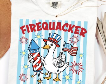 Firequacker Goose SVG PNG, Funny 4th of July Patriotic Goose Shirt Design, USA Red White Blue Graphic, Sublimation File for Cricut