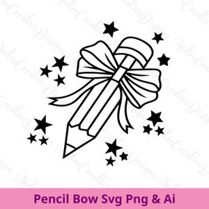 Lápis Arco Svg | Professor Lápis Svg | Coquete Clipart | Laço Svg | Coquete Lápis Png | Professor Arquivo de Corte | Cricut | Download Instantâneo
