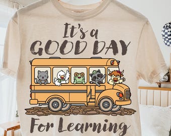 Good Day for Learning PNG SVG, Animal Crew School Bus, Raccoon Duck Frog Happy Student, Preschool Classroom Quotes, Back to School Kids