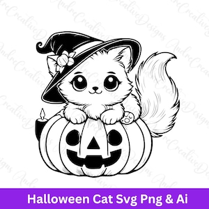 Halloween Cat SVG |  Bewitching Kitten Svg Png | Spooky Cat Svg | Instant Digital Download | Commercial Use | Pumpkin and Cat Vector