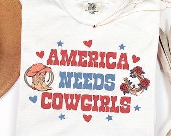 America Needs Cowgirls SVG PNG, Retro Western Patriotic Shirt Design, Cowgirl 4th of July USA Graphic, Sublimation File for Cricut