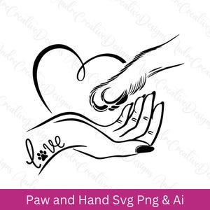 Paw and Hand SVG png, Paw Love SVG, moeder huisdier liefde Svg, hond moeder svg, hond poot Svg, poot en menselijke hand Print, liefde en vriendschap Cricut Vector