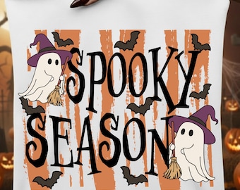 Spooky Season Striped Halloween Ghost PNG SVG,  Halloween Bats, Witch Ghost, Trendy Halloween Designs, Trendy Fall, Retro Halloween