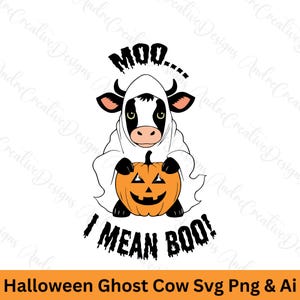 Moo I Mean Boo Svg | Vaca Halloween Svg Png | Fantasma Fofo SVG Halloween | Design Engraçado de Camisa de Halloween Png Svg | Vetor Svg | Download Instantâneo
