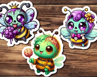 Zom-Bee Waterproof Vinyl Sticker: Undead Bee Pun