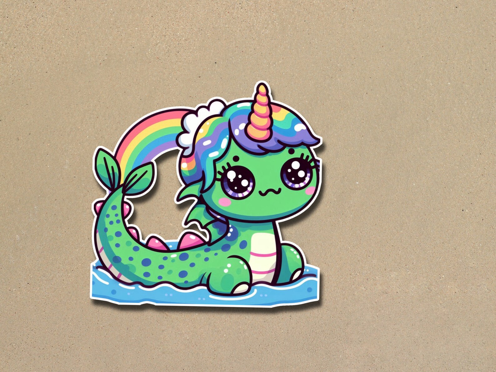Lisa Frank Inspired Nessie Sticker | Glossy Cryptid Cuties Vinyl - Etsy