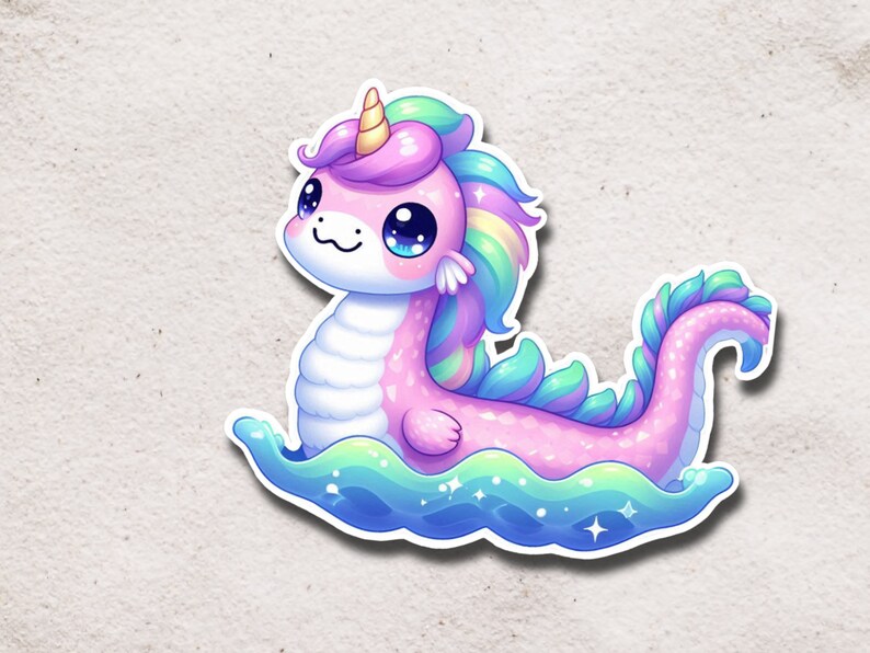 Lisa Frank Inspired Nessie Sticker | Glossy Cryptid Cuties Vinyl - Etsy