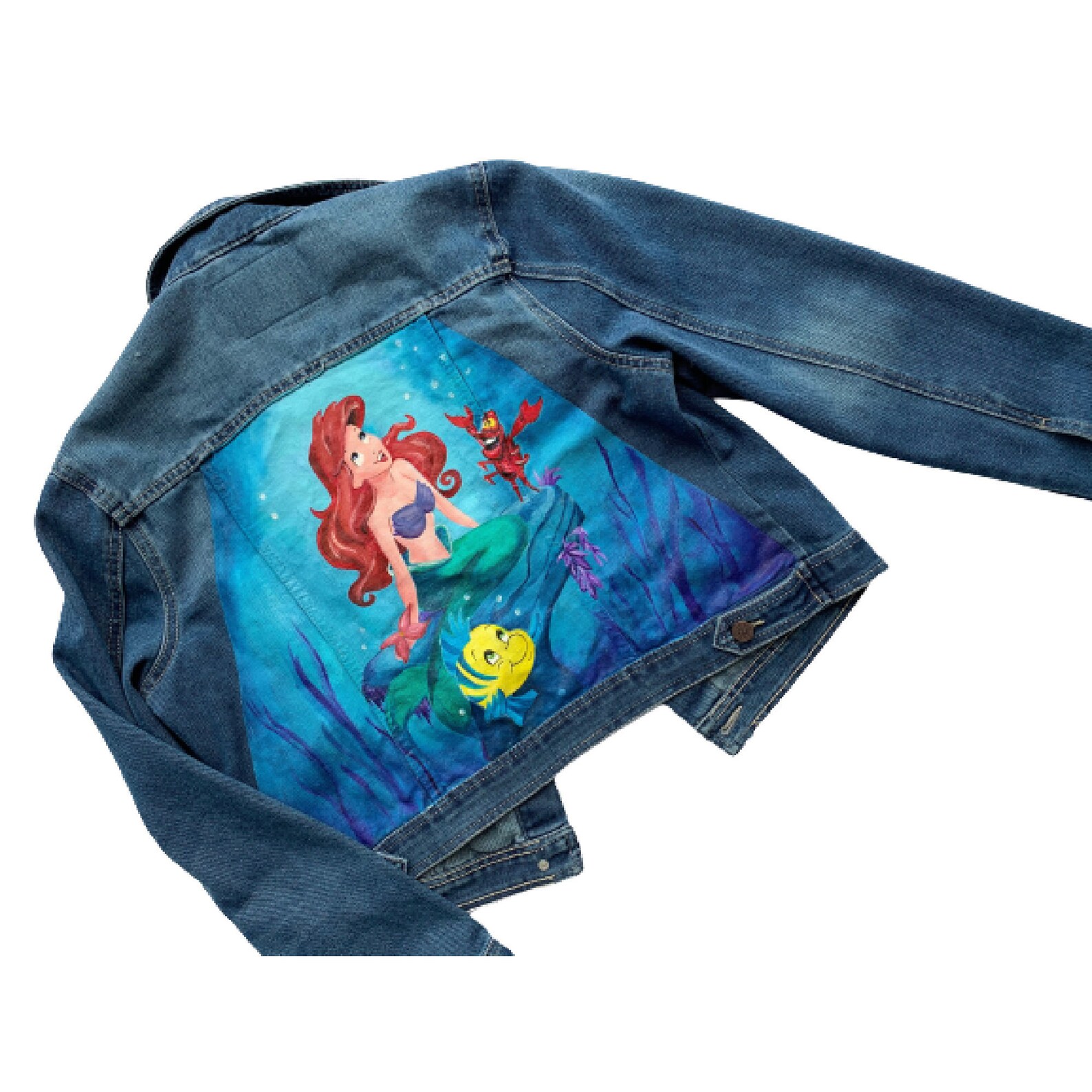 Little Mermaid Hand Painted Jacket Ariel Painted Jean Jacket Etsy