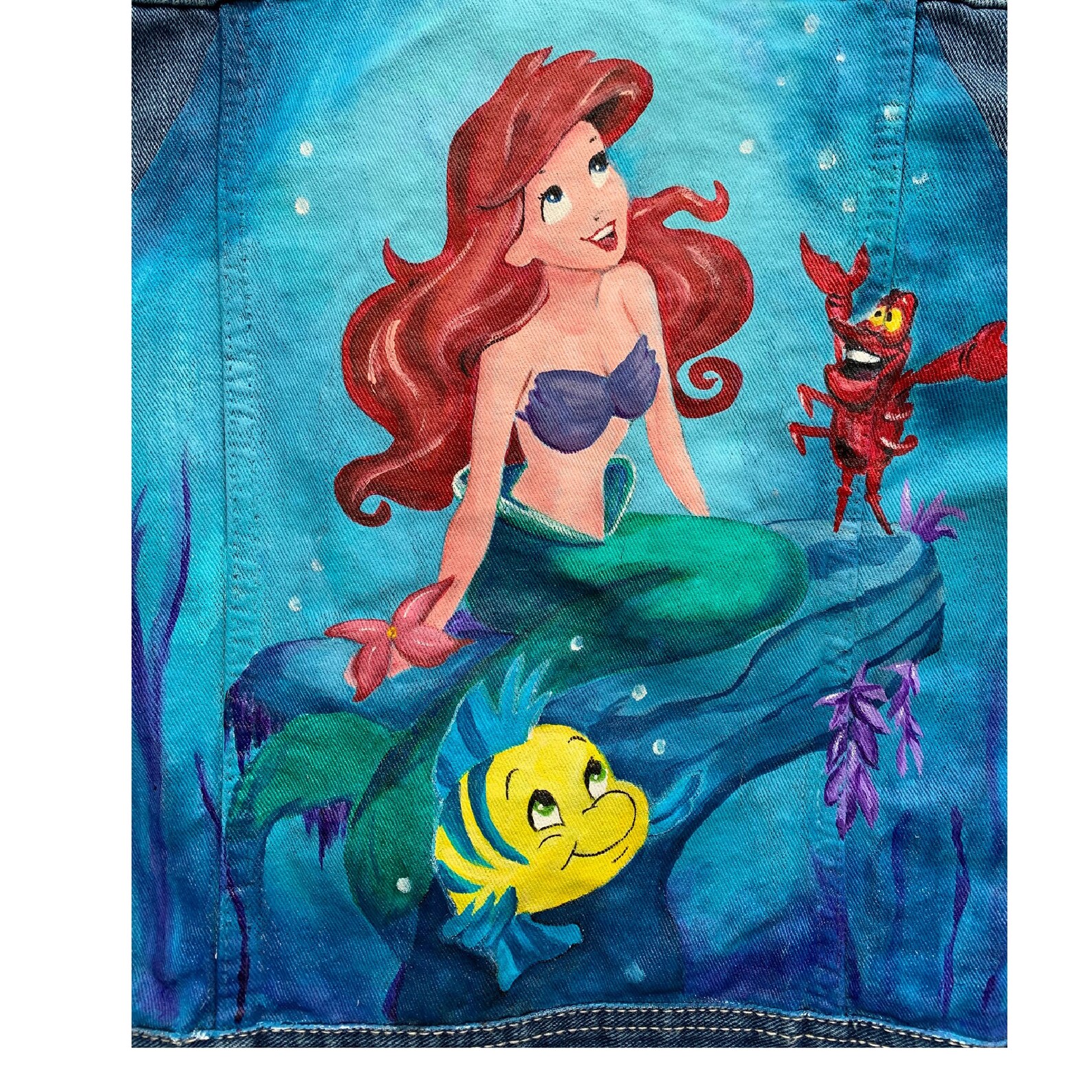 Little Mermaid Hand Painted Jacket Ariel Painted Jean Jacket Etsy