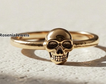 Dainty Skull Ring, Delicate Skull Jewelry, Boho Ring, Gothic Ring, Gothic Punk Band, Handmade Small Skull Ring, 14K Gold plated Skull Ring