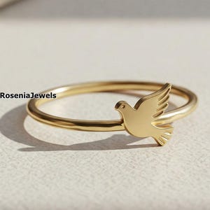 Dainty Gold Dove Ring, Minimalist Dove Ring, Cute Gold Bird Ring, Pigeon Ring For Women, 14K Solid Gold Ring, Bird Lover Ring, Bird Jewelry