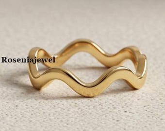 Obrączka ślubna z falistym wzorem Zig Zag, prosty pierścionek z falistym wzorem Zig Zag, pierścionek na kciuk, pierścionek z wyrazistym wzorem, delikatny złoty pierścionek, wyjątkowy pierścionek, pierścionek ze złota 14-karatowego