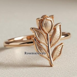 Blooming Rose Ring, Rose Flower Engagement Ring, Flower Ring, Leaf Ring, Rose Engagement Ring, 14K Gold Nature Inspired Floral Wedding Ring
