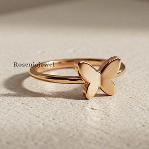 Minimalist Butterfly Ring, Dainty Solid Gold Butterfly Engagement Ring, Minimalist 14K Yellow Gold Wedding Ring, Minimalist Butterfly Ring