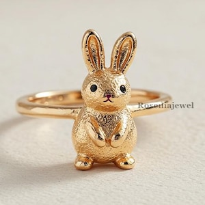 Cute Rabbit Ring, 14K Solid Yellow Gold Bunny Ring, Minimalist Rabbit Ring, Party Wear Ring, Animal Inspired Ring, Bunny Gift For Daughter