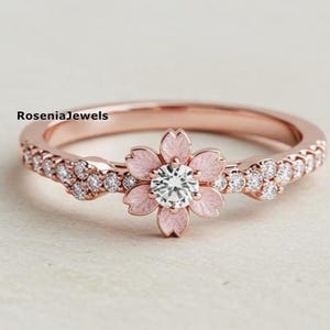 Floral Miracle Rose Gold Plated Ring, Unique Engagement Ring, Sakura ring, Sakura Cherry Blossom Rose Gold Floral Ring, 14K Gold Flower Ring