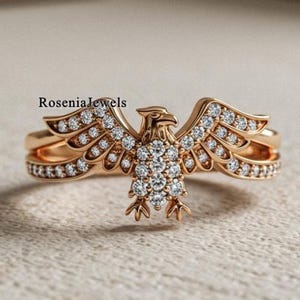 Eagle Ring, American Eagle Ring, Minimalist Raven Ring, Viking Raven Flying Bird Ring, Flying Bird Ring, 14K Gold Ring, Eagle Jewelry Ring