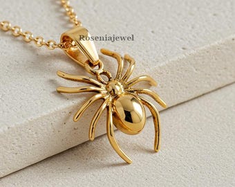 Schattige spinhanger, minimalistische tarantula-hanger, 14K geelgouden insectenhanger, op insecten geïnspireerde hanger, web sierlijke gepersonaliseerde hanger