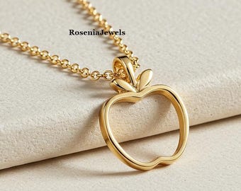 Apple Pendant, 14K Apple Pendant, Vegetarian Gift, Minimalist Apple Charm, Fruit Jewellery, Vintage Gold Apple Pendant, Fruit Lover Gift
