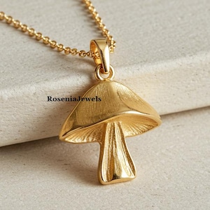 Gold Mushroom Pendant, 14K Gold Mushroom Pendant, Trendy Mushroom Pendant, Gardencore Toadstool Pendant, Dainty Mushroom Gift For Women
