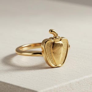 14K guld paprikaring, Statement matsmycken, udda grönsaksring, söt chilipepparring, nätt guld grönsaksring, present till kock