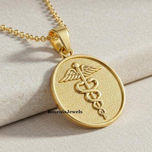 Caduceus Pendant, Medic Pendant, Medic Graduation Gift, Custom 14K Gold Healthcare Symbol Amulet, Medic Graduation Gift, Medical Symbol
