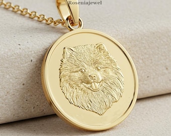 Cute Pomeranian Dog Pendant, Minimalist Personalized Dog Lover Jewelry, 14K Solid Yellow Gold Puppy Pendant, Dog Face Charm, Animal Jewelry