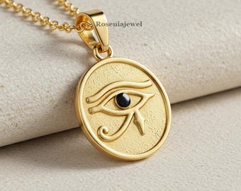14K massief gouden oog van Horus-hanger, gepersonaliseerde gouden oog van Horus-hanger voor heren, oog van Horus-bedel, sierlijke dierenoog van Ra-hanger