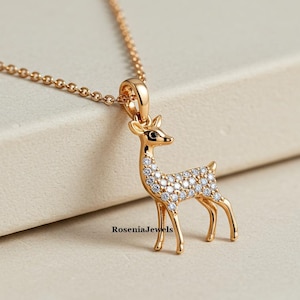 Fawn Pendant, Reindeer Pendant, Minimalist Christmas Jewelry, Fawn Pendant, 14K Gold Fawn Pendant, Deer Charm Pendant, Baby Deer Pendant