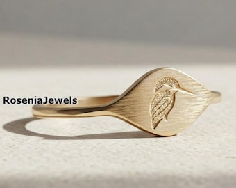 Kolibri Ring, Kolibri Ring, Handgemachter Minimalist Ring, Schottischer Vogel Ring, 14K Gold Siegelring, Natur Ring