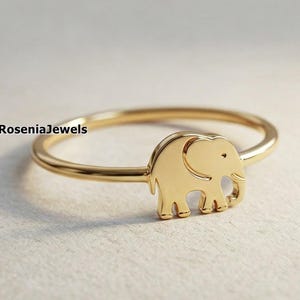 Cute Elephant Gold Ring, Dainty Elephant Lover Gift, Minimalist Ring, Handmade Animal Jewelry, 14K Gold Elephant Ring, Lucky Elephant Ring