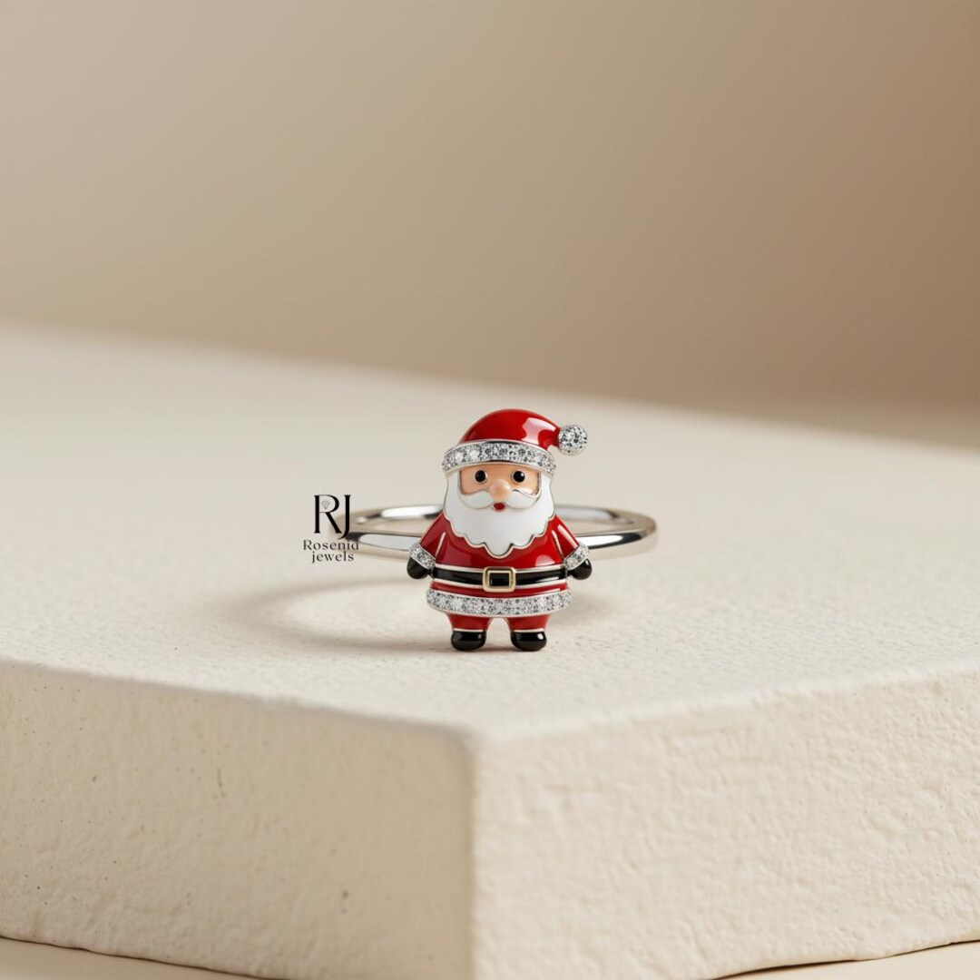 Christmas Santa Ring, Round Cut Moissanite Diamond Party Wear Ring ...