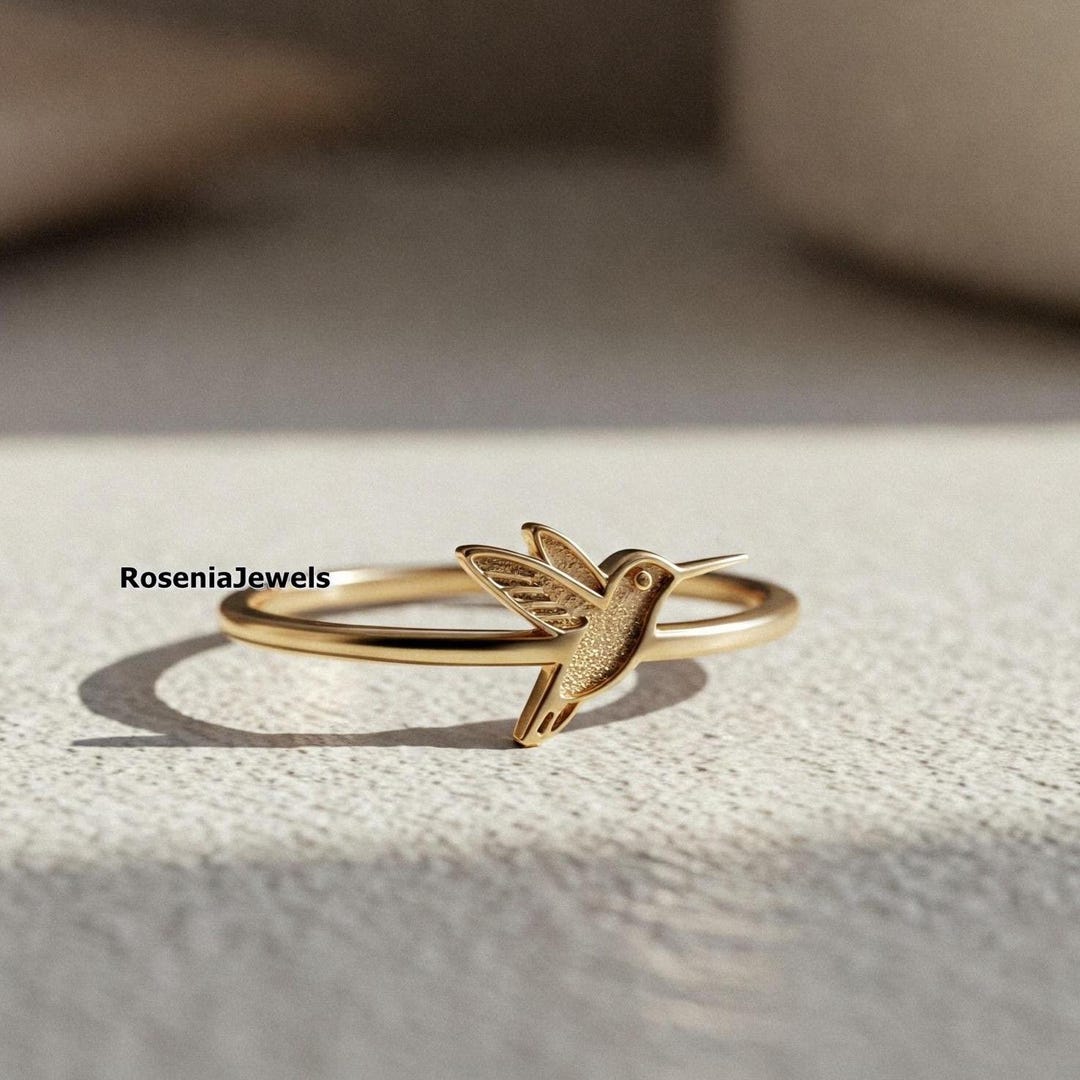 Flying Rings Birds Hummingbird Ring in 14K Gold, Minimalist Flying Bird Stacking Ring - Etsy