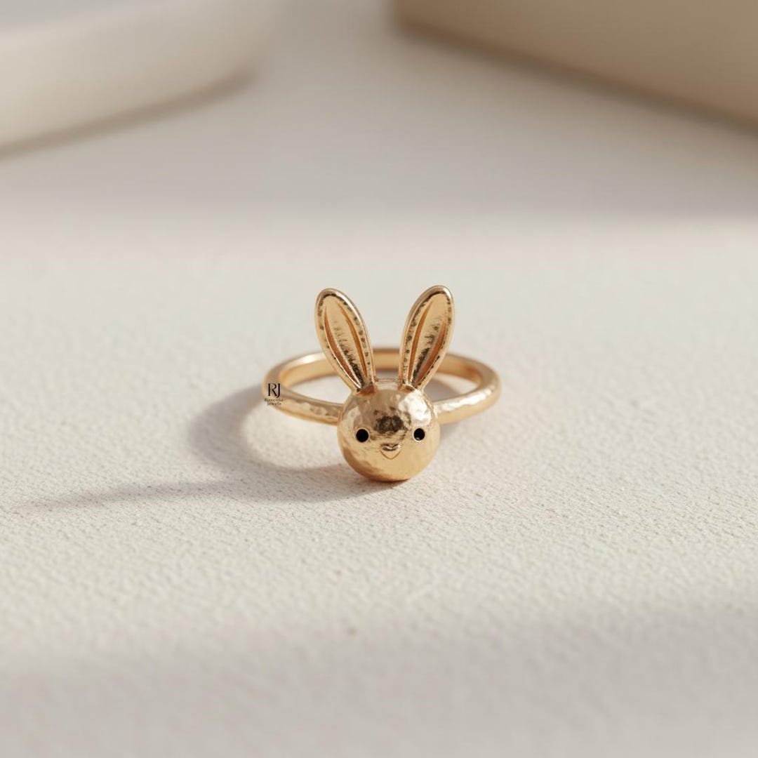 Meesho Rabbit Ring Cute Rabbit Ring, 14K Solid Yellow Gold Bunny Ring, Minimalist Rabbit ...