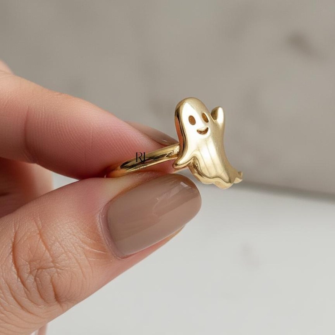 Cute Little Ghost Ring, 14K Yellow Gold Halloween Ring, Dainty Spooky ...