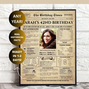42nd Birthday Gift Newspaper Personalized Poster back in 1983 | Custom Gift for Men, Women | Vintage Party Decoration Printable Sign | 1983