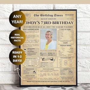Personalized 73rd Birthday Newspaper Poster: 1952 Birthday Gift (Digital Download)