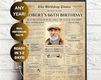 Personalized 66th Birthday Newspaper Poster: 1959 Facts (Digital Download)