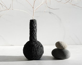 The Chimney Vase in Textured Carbon Black Concrete
