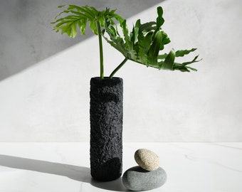 Cylinder Vase in Textured Carbon Black Concrete
