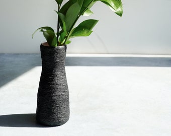 Final Sale! Small Fluted Vase in Black Concrete and Blush Pink Interior