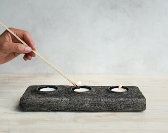 Final Sale! Three Tealight Holder in Brushed Vintage Grey Concrete