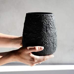 Large Pear Shaped Vase in Textured Carbon Black Concrete image 2