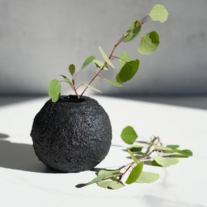 Sphere Vase in Textured Black Concrete