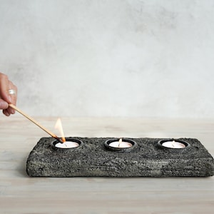 Final Sale! Three Tealight Holder in Textured Vintage Grey Concrete