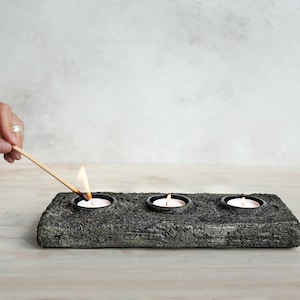 Final Sale Three Tealight Holder in Textured Vintage Grey Concrete image 1