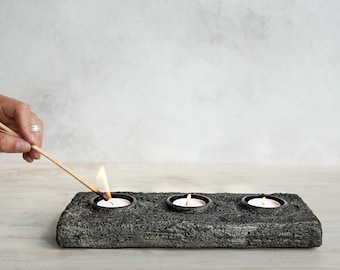 Final Sale! Three Tealight Holder in Textured Vintage Grey Concrete