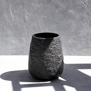 Large Pear Shaped Vase in Textured Carbon Black Concrete image 6
