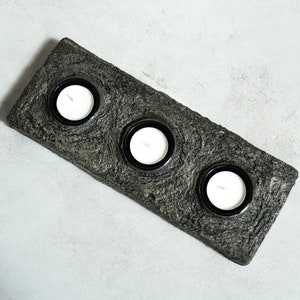 Final Sale Three Tealight Holder in Textured Vintage Grey Concrete image 2