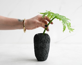 Tapered Vase in Textured Black Concrete